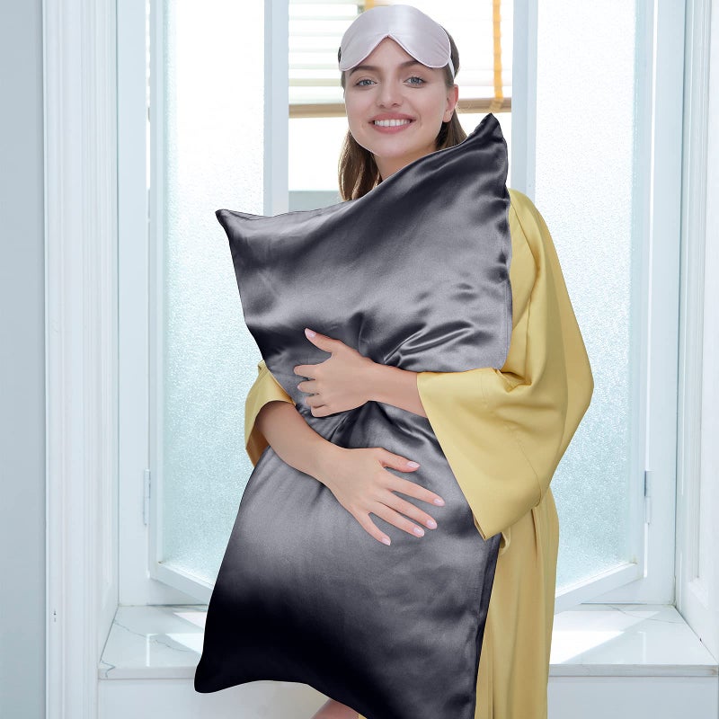 J JIMOO 100% Mulberry Silk Pillowcase for Hair and Skin, Both Sides 19 Momme Pure Natural Silk Pillowcases Soft Breathable King 20''Ã—36'', Dark Grey 1 Pack - Image 3